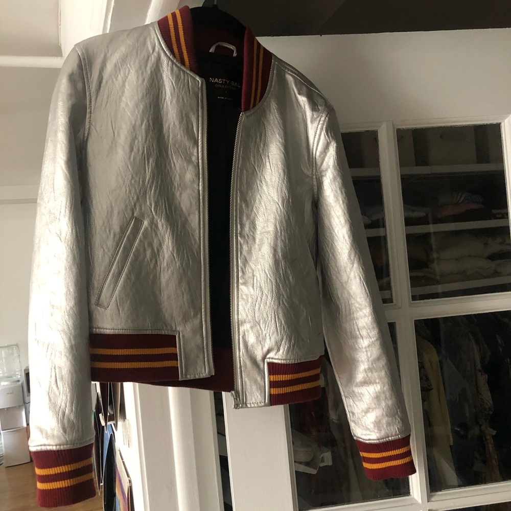NASTY GAL bomber jacket - silver with rugby trim